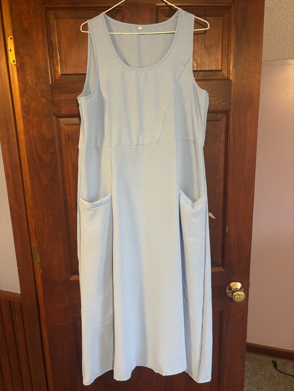Light Blue Sleeveless Pocket Maxi Dress